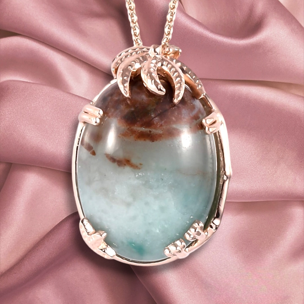NWT NATURAL ZIMBAPRASE & CHAMPAGNE DIAMOND NECKLACE IN ROSE GOLD OVER SILVER